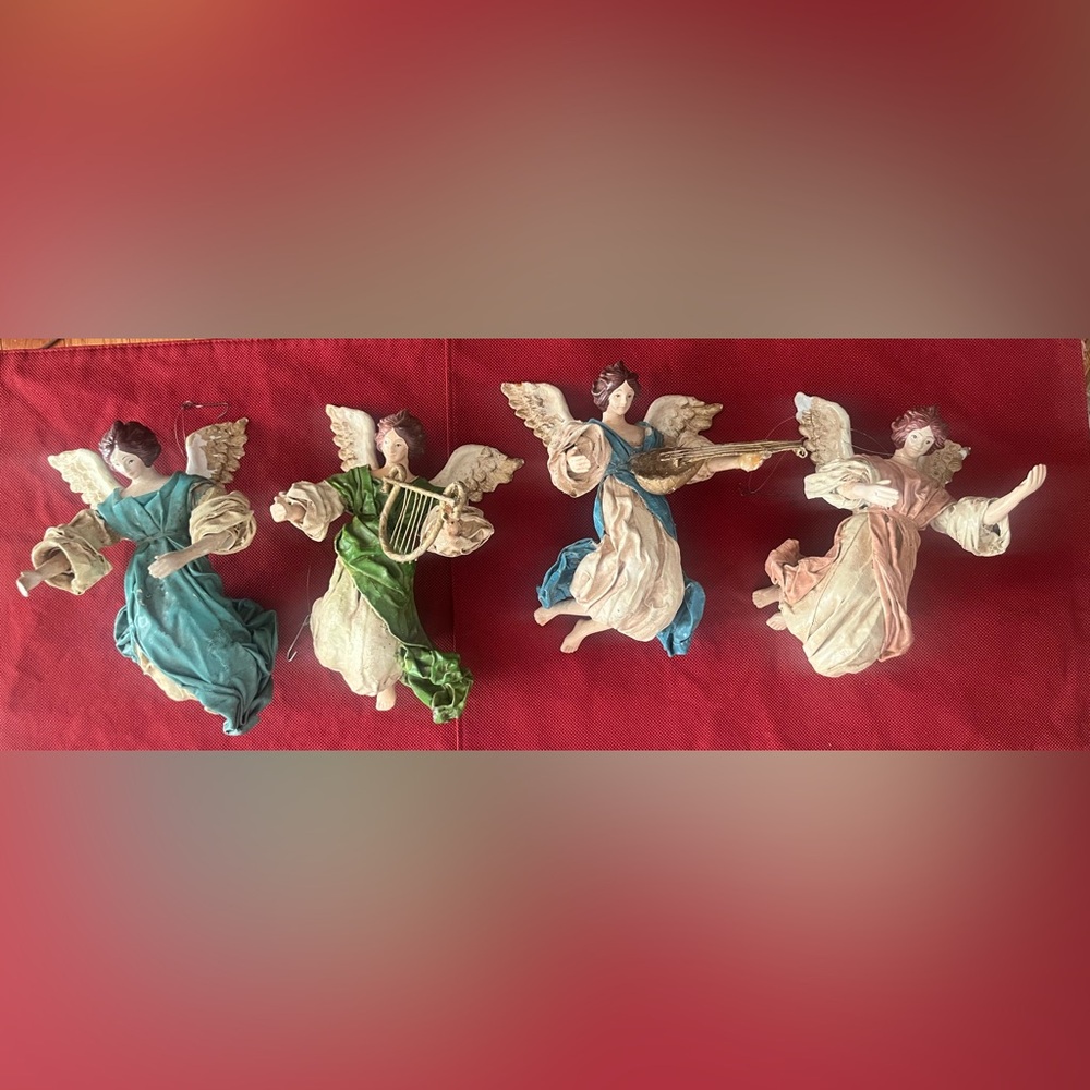 Set of 4 Vintage Hand painted Angel Figurines (2) with Musical Instruments